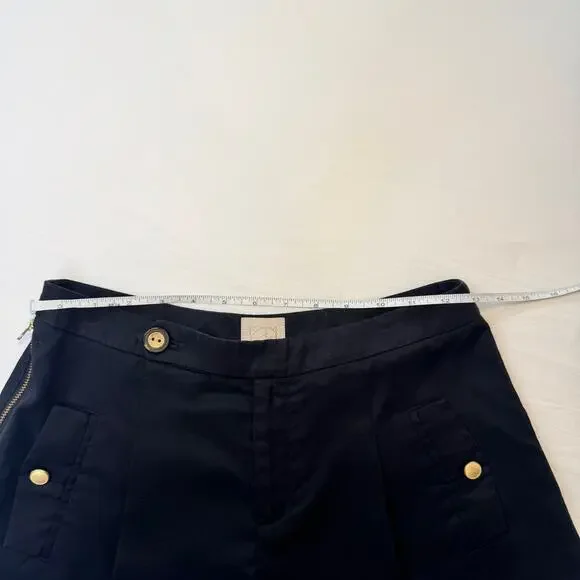 Anthropologie Coquille Black High-Rise Tailored Shorts Gold Button Women’s 2 - Picture 9 of 12